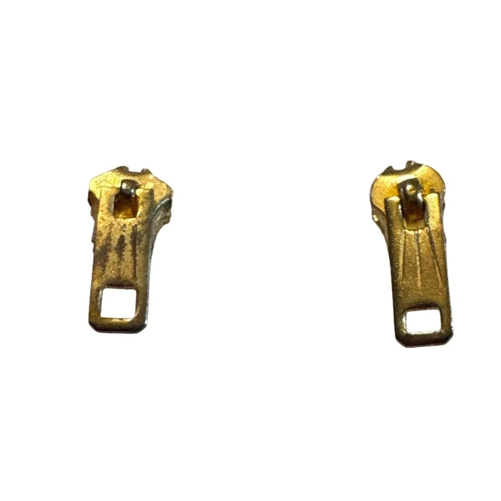 1990s Gold Tone Zipper Pull Stud Earrings Industrial Punk Hardware Jewelry